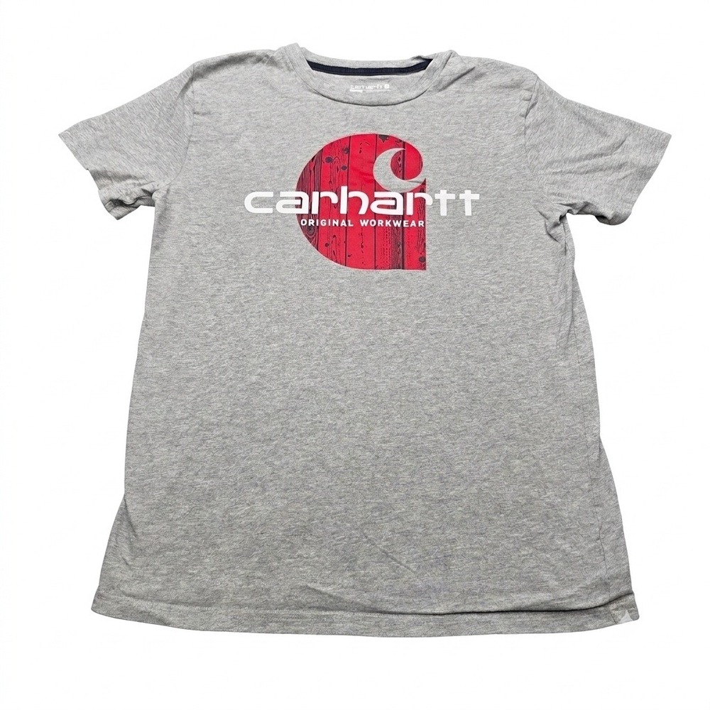 Carhartt Boys T Shirt Large L 14-16 Gray Woodgrain Graphic Original‎ Workwear SS